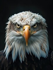 Obraz premium A close-up view of a bald eagle's face, great for wildlife and nature themed projects