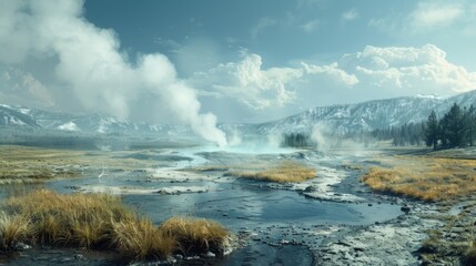 Fototapeta premium Yellowstone National Park, Wyoming - Geothermal features, including Old Faithful geyser