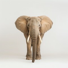 Obraz premium A majestic elephant standing proudly, showcasing its large ears and long trunk against a neutral background.