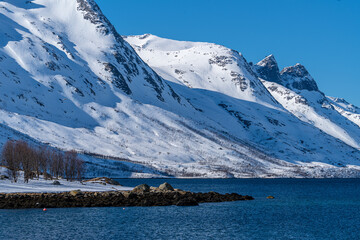 Ersfjord winter landscape tromso norway 