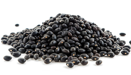 Pile of raw black beans on white background. Vegetable planting