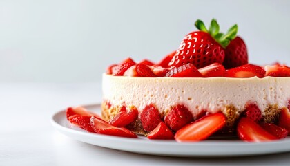 photo strawberry cheesecake isolated on white background