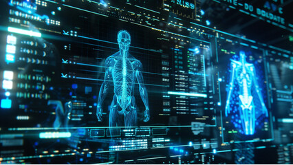 Human anatomy on blueprint