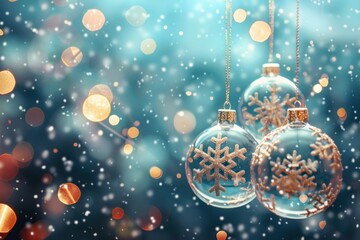 Abstract Christmas background, hanging snowflakes, glass balls and Isolated backgrounds, cards, Christmas decoration
