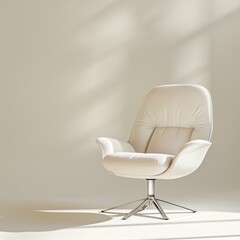 Elegant white chair sitting in a softly lit room, creating a serene and modern atmosphere in interior design.