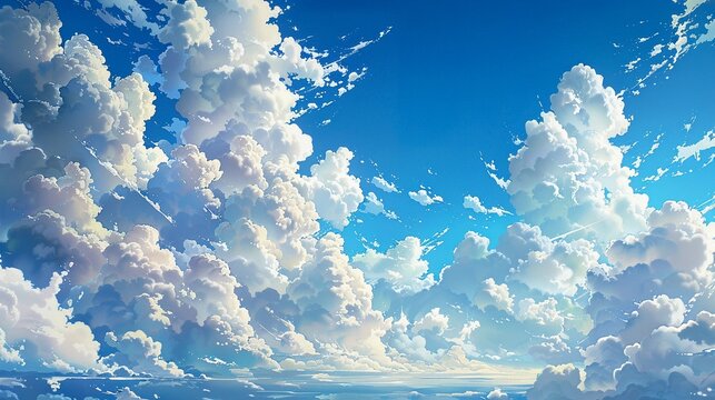 A Sky Filled with White Puffy Clouds and a Blue Horizon