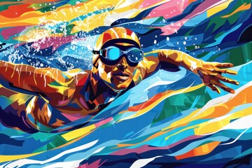 Fototapeta premium Abstract colorful illustration of swimmer