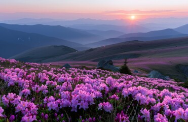 Purple Flowers At Sunset