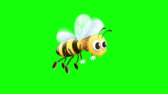 Animation of a bee in flight on a green background chroma key