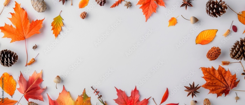 Sticker Autumn Leaves and Pine Cones Frame