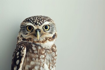 Obraz premium Owl, head tilted inquisitively a minimalist background