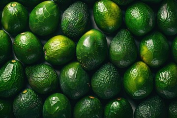 Background of fresh avocado arranged together representing concept of health diet. Top view