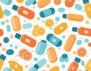 A bottles of vitamin C, tablets, pills for seasonal cold, treatment, pharmacy. Flat style