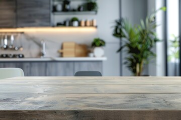 Blurred modern kitchen interior and desk space and outstanding furniture