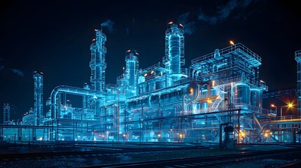Futuristic Industrial Complex Illuminated at Night