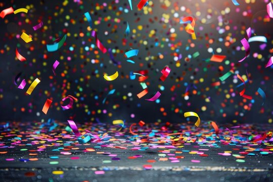 Celebration and colorful confetti party on black abstract background