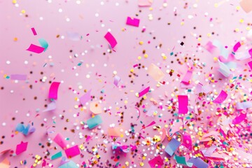 Fototapeta premium Celebration and colorful confetti party on pink abstract background
