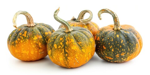 Three pumpkins arranged on a white background
