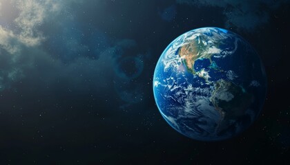 Planet Earth from Space with Visible Continents, Oceans, Clouds. Background with Copy Space