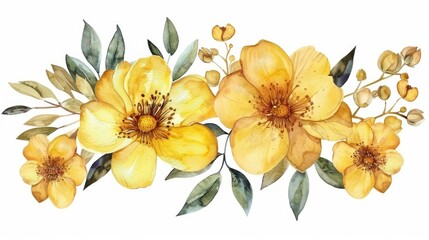 Fototapeta premium watercolor flower arrangement in yellow colors on white background