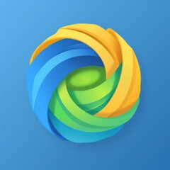 Obraz premium A vibrant abstract logo design featuring blue, green, and yellow curved shapes on a smooth background.