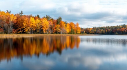 Obraz premium Fall Foliage Reflected in Lake