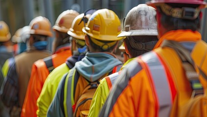 Construction Workers in Line with Safety Gear