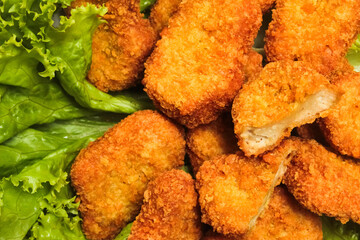 fried chicken nuggets with vegetables