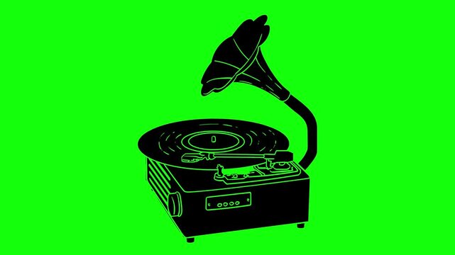 vinyl illustration video animation audio musical record silhouette music logo disc icon retro lp play disco gramophone album sound outline turntable song old for green screen footage
