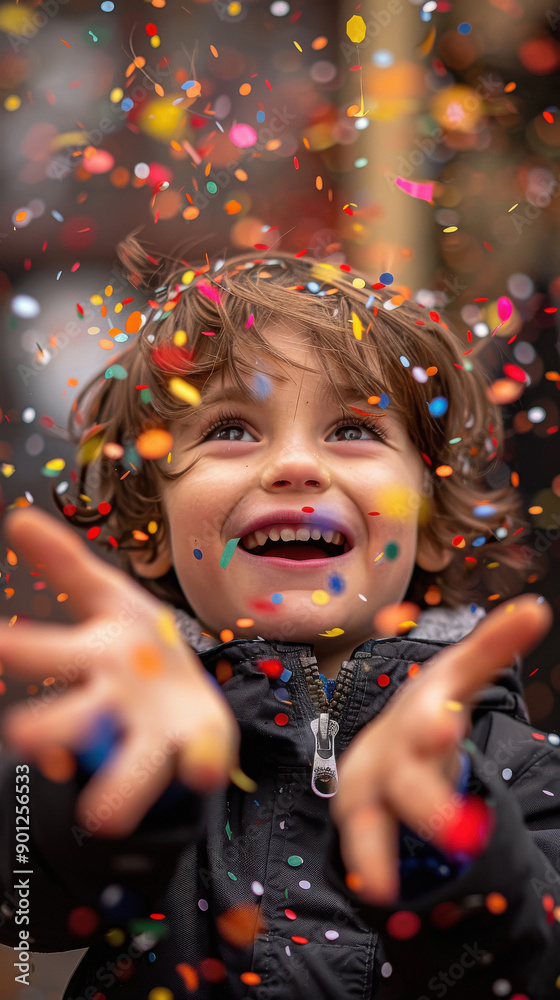 Canvas Prints little boy playing with confetti