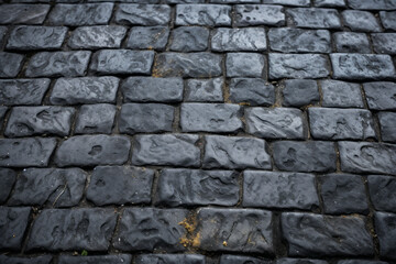 Obraz premium Processed collage of pavement cobble stones surface texture. Background for banner, backdrop