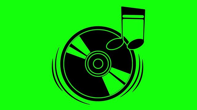 vinyl illustration video animation audio musical record silhouette music logo disc icon retro lp play disco gramophone album sound outline turntable song old for green screen footage