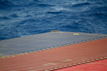 Closeup view of corner casting of a shipping container