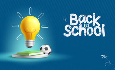 Yellow bulb idea, back-to-school books, football play - educational concept. 3D illustration