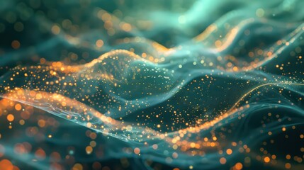 Abstract Waveform with Glowing Particles, Dynamic Digital Art