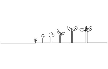 Continuous one line plant growth tree outline vector art drawing, Single line drawing of a plant, Plant growing continuous one line art drawing of tree plant art.