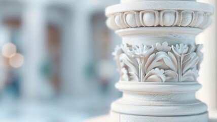 Ancient Greek 3D column with Roman stone details, white background, classic architectural podium, antique art.
