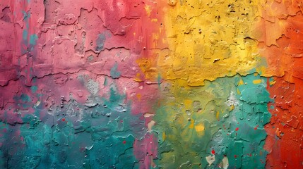 Fototapeta premium Vibrant Abstract Texture with Colorful Layers and Cracked Paint