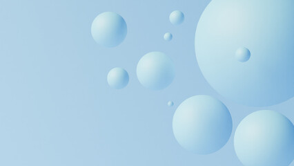 Abstract blue spheres on a light blue background