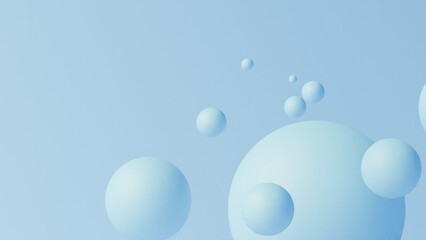 Abstract blue spheres on a light blue background