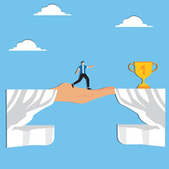 Helping hand support for business success, growth or reach target, career progress or improvement, assistance or advice, solution concept, hand helping businessman to reach success growing char