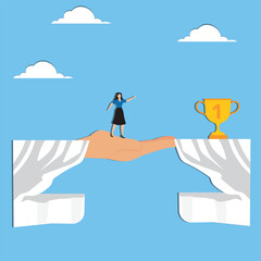 Helping hand support for business success, growth or reach target, career progress or improvement, assistance or advice, solution concept, hand helping businesswoman to reach success growing char