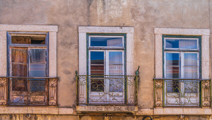 Old windows typical of Portuguese colonial buildings