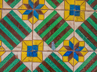 Detail of the traditional tiles from facade of old house. Decorative tiles.Portuguese traditional tiles.