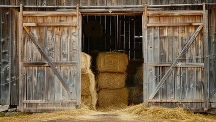 Naklejka premium Rustic Barn Interior with Hay Bales