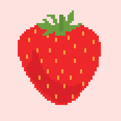 Pixel art of red juicy strawberries. Ideal for digital projects, games, textiles, graphic design and icons.