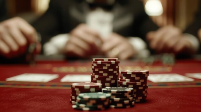 A high-stakes poker game with anxious faces around the table