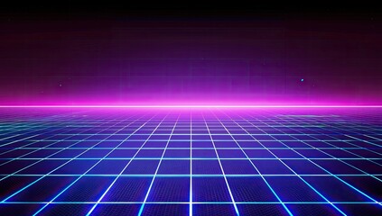 Retro Futuristic Neon Grid Background
