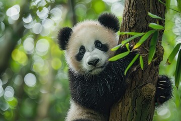 Obraz premium Panda on a bamboo tree