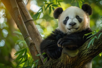 Obraz premium Panda on a bamboo tree
